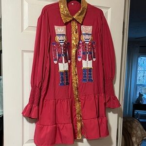 Dark Pink Dress with Nutcracker Sequin Design